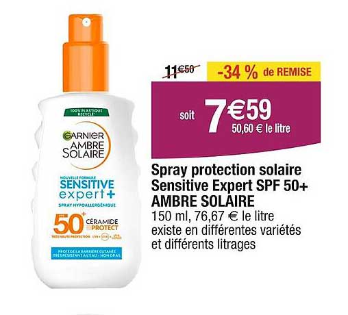 spray protection solaire senitive expert spf 50+ ambre solaire