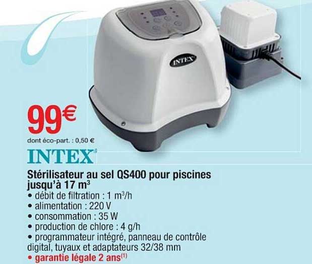 stérilisateur au sel qs400 pour piscines jusqu'à 17 m³ intex