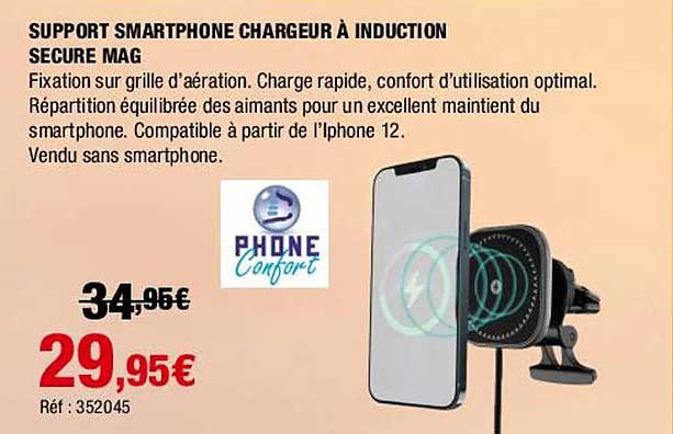 support smartphone chargeur à induction secure mag