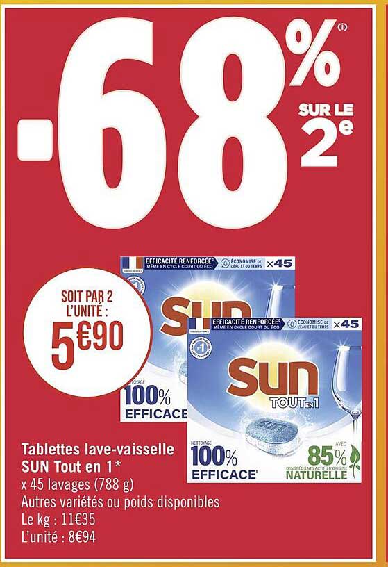 tablettes lave-vaisselle sun tout en 1