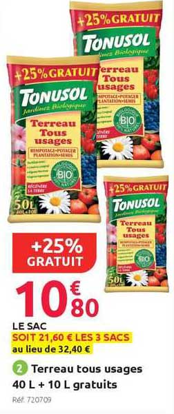 terreau tous usages 40 l + 10 l gratuits tonusol