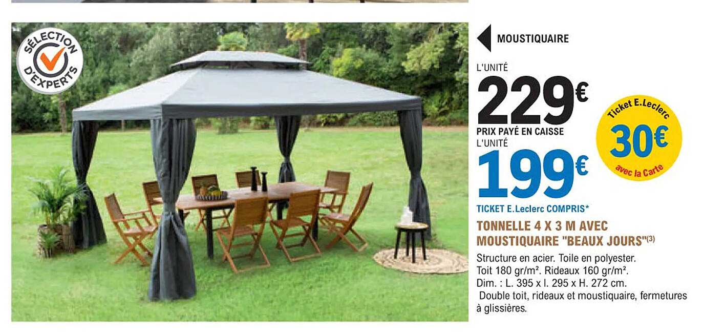 tonnelle 4 x 3 m avec moustiquaire "beaux jours"