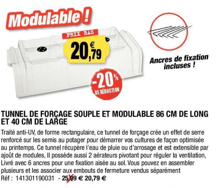 tunnel de forçage souple et modulable 86 cm de long et 40 cm de large