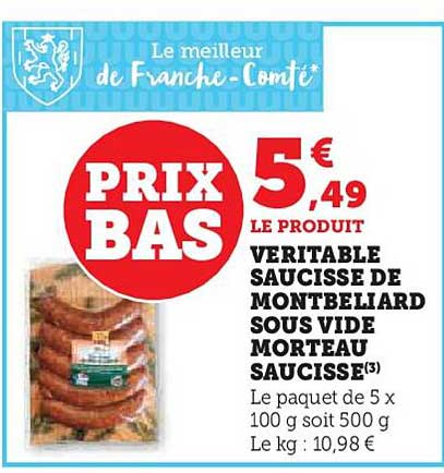 véritable saucisse de montbeliard sous vide morteau saucisse