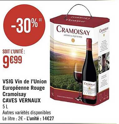 vsig vin de l'union européenne rouge cramoisay caves vernaux