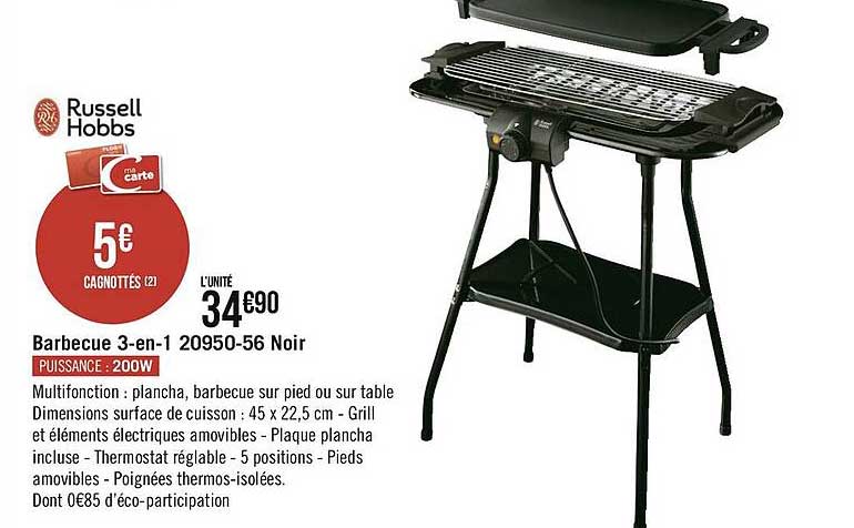 Barbecue 3-en-1 20950-56 Noir Russell Hobbs