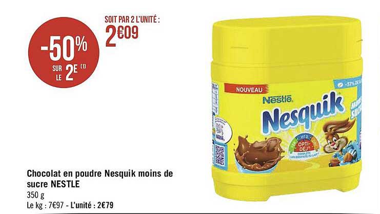 chocolat en poudre nesquik moins de sucre nestlé