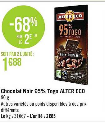 chocolat noir 95% togo alter éco