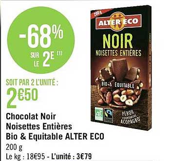 chocolat noir noisettes entières bio & équitable alter eco