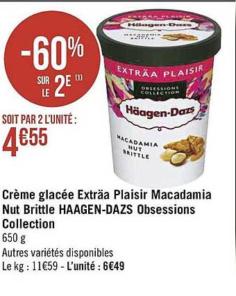 crème glacée exträa plaisir macadamia nut brittle häagen-dazs obsessions collection