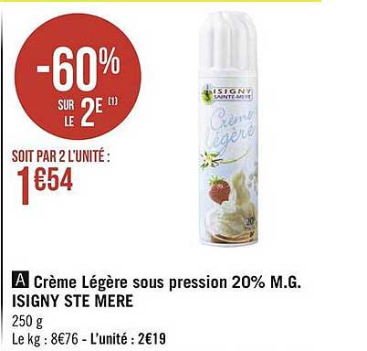 crème légère sous pression 20% m.g. isigny ste mère