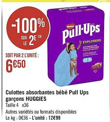 culottes absorbantes bébé pull ups garçons huggies