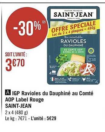 igp ravioles du dauphiné au comté aop label rouge  saint-jean
