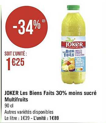 joker les biens faits 30% moins sucré multifruits