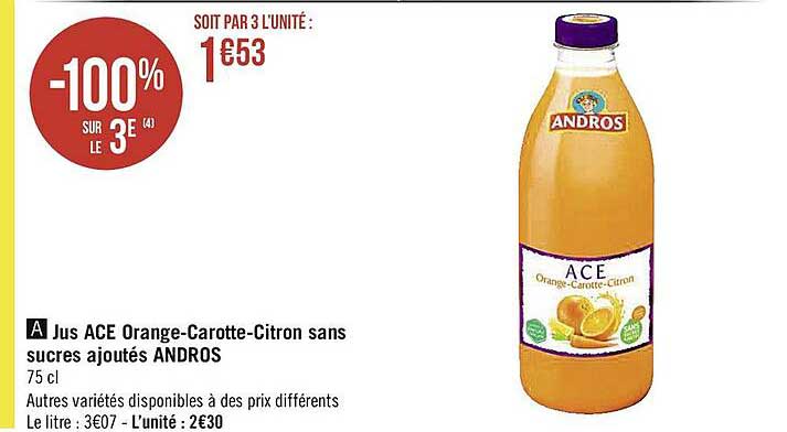 Jus Ace Orange-carotte-citron Sans Sucres Ajoutés Andros