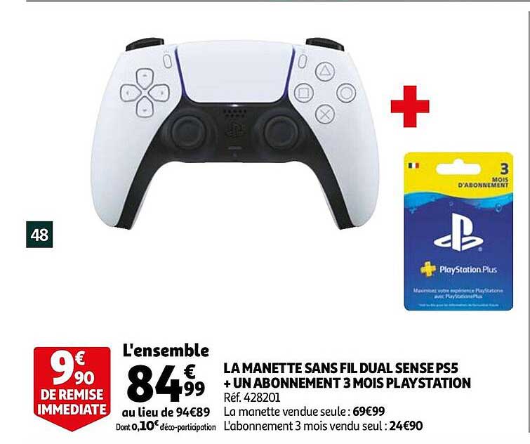 la manette sans fil dual sense ps5 + un abonnement 3 mois playstation