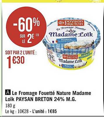 le fromage fouetté nature madame loïk paysan breton 24% m.g.