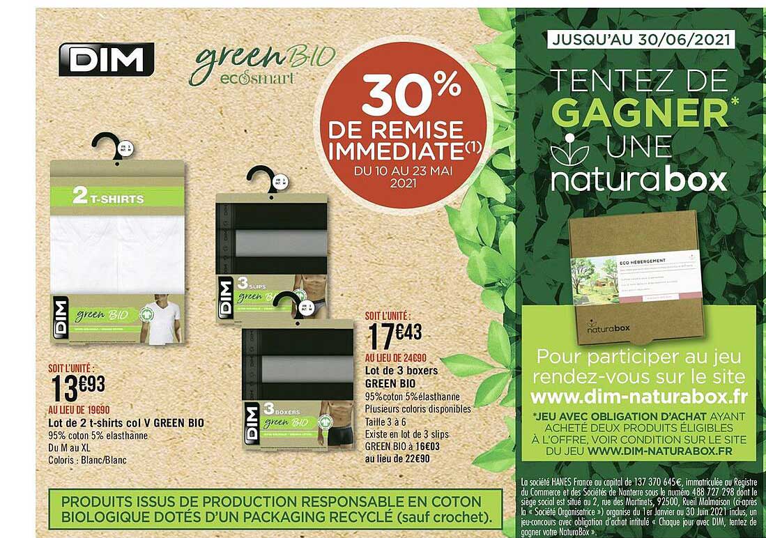 lot de 2 t-shirts col v green bio, lot de 3 boxers green bio