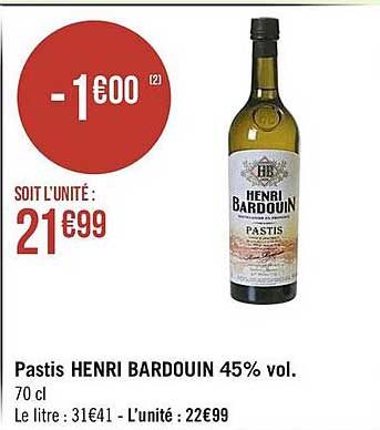 pastis henri bardouin 45% vol.