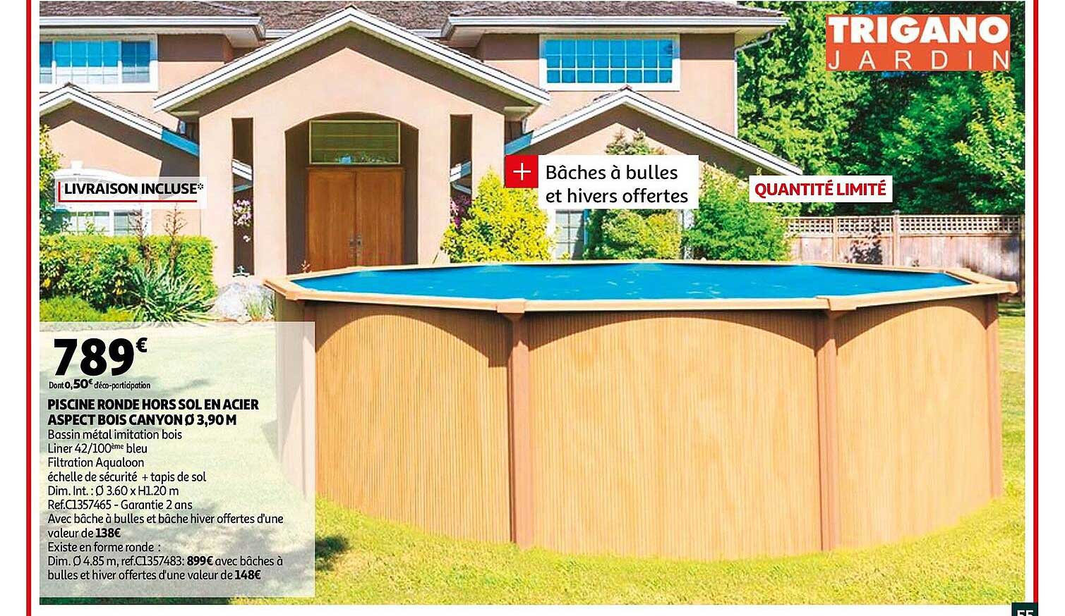 piscine ronde hors sol en acier aspect bois canyon 3,90 m