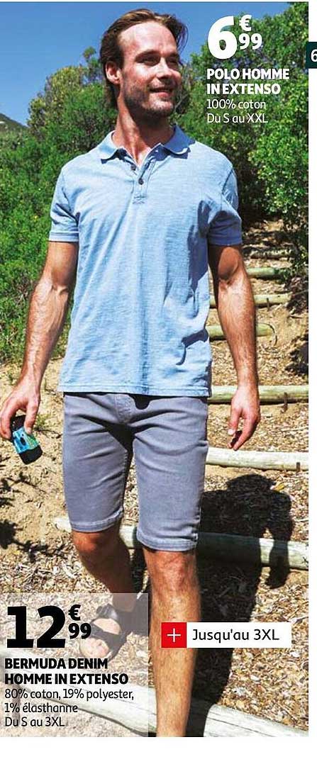 polo homme in extenso, bermuda denim homme in extenso