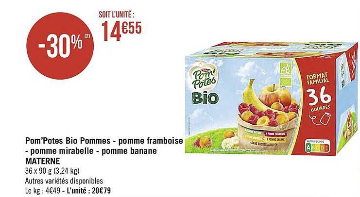Pom'potes Bio Pommes - Pomme Framboise - Pomme Mirabelle - Pomme Banane Materne