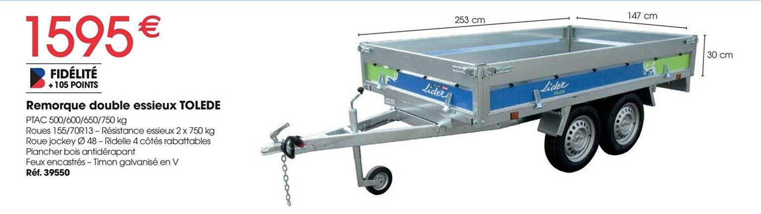 remorque double essieux tolede