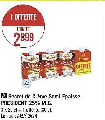 secret de crème semi-épaisse président 25% m.g.