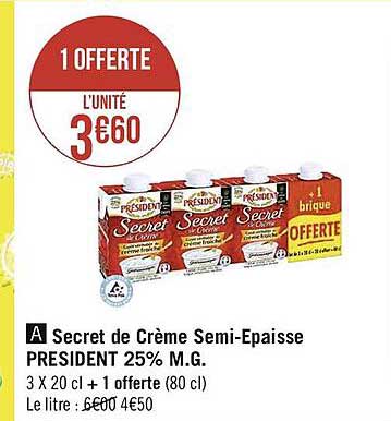 secret de crème semi-épaisse président 25% m.g.