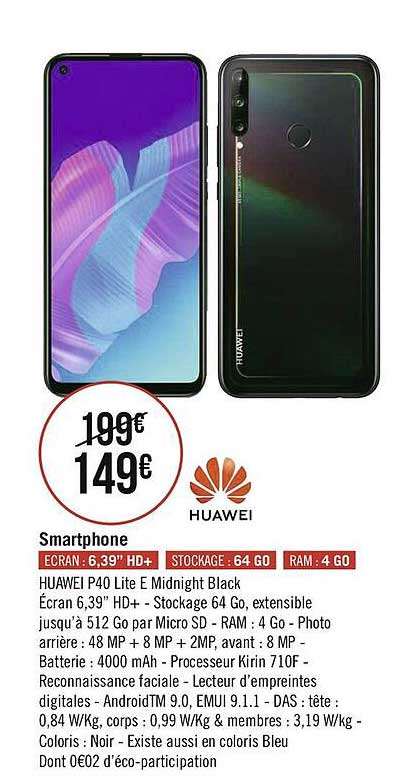 smartphone huawei p40 lite e midnight black