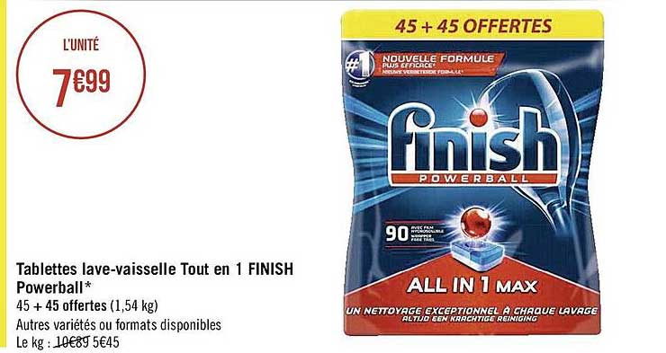 tablettes lave-vaisselle tout en 1 finish powerball