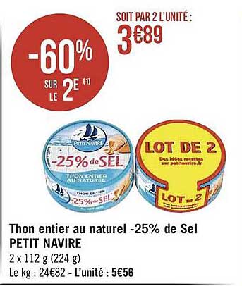 Thon Entier Au Naturel -25% De Sel Petit Navire