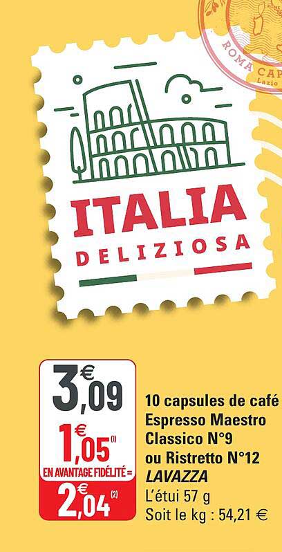 10 capsules de café espresso maestro classico n°9 ou ristretto n°12 lavazza