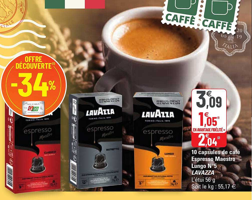 10 capsules de café espresso maestro lungo n°5 lavazza
