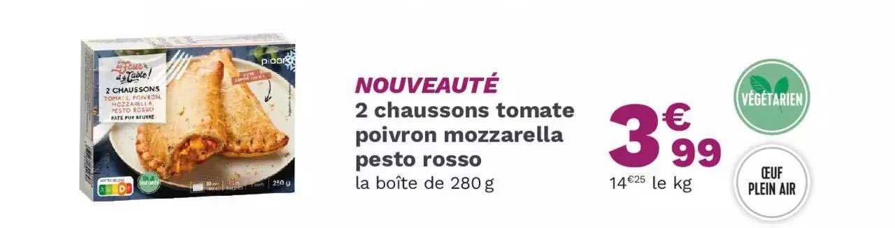 2 Chaussons Tomate Poivron Mozzarella Pesto Rosso