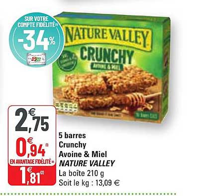 5 barres crunchy avoine & miel nature valley