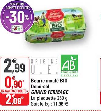 beurre moulé bio demi-sel grand fermage