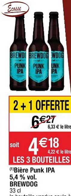 bière punk ipa 5.4% vol. brewdog 2+1 offerte