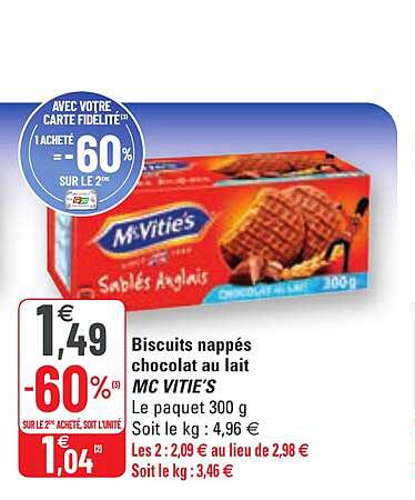 biscuits nappés chocolat au lait mc vitie's