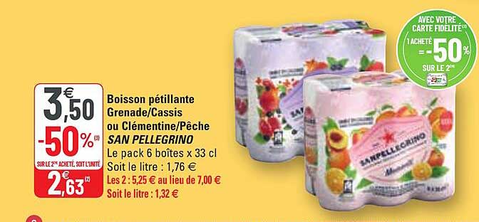 boisson pétillante grenade-cassis ou clémentine-pêche san pellegrino