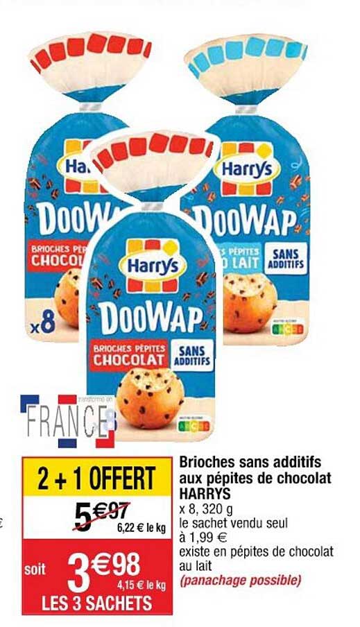 Brioches Sans Additifs Aux Pépites De Chocolat Harrys 2+1 Offert