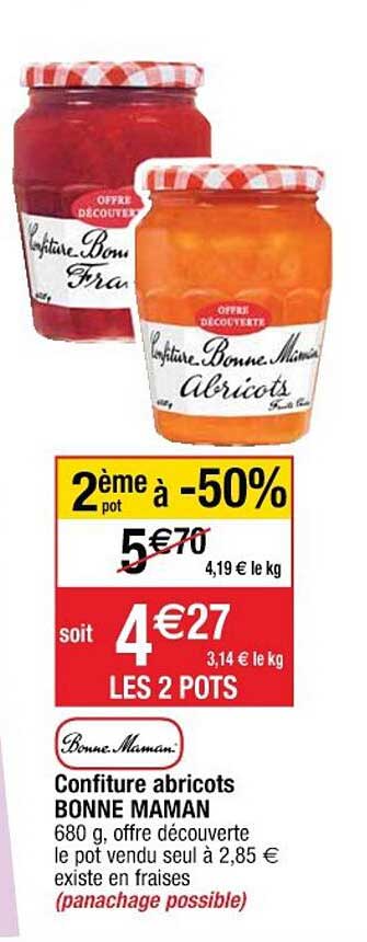 confiture abricots bonne maman 2ème pot à -50%