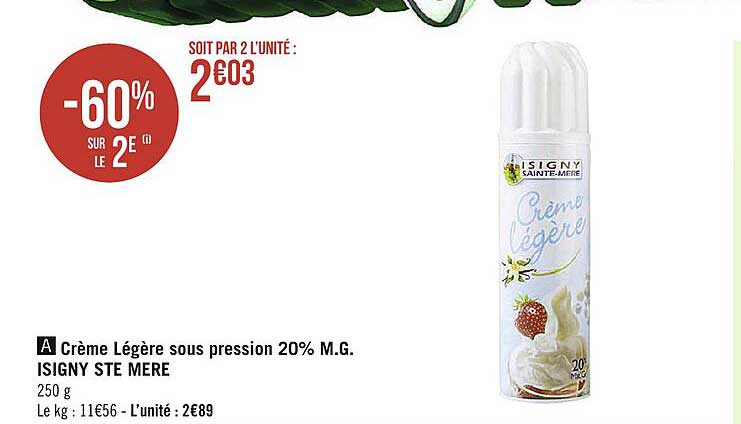 crème légère sous pression 20% m.g. isigny ste mère