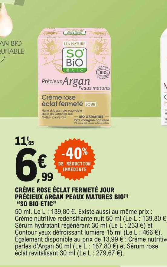 crème rose éclat fermeté jour précieux argant peaux matures bio "so bio étic"
