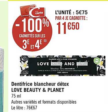 dentifrice blancheur détox love beauty & planet