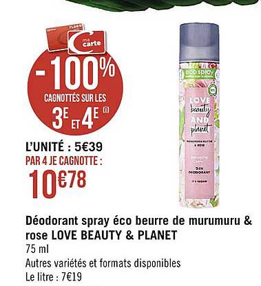 déodorant spray éco beurre de murumuru & rose love beauty & planet