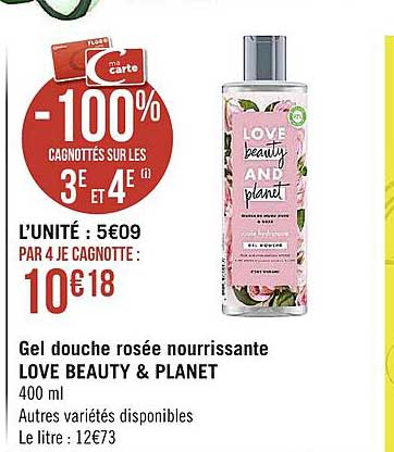 gel douche rosée nourrissante love beauty & planet