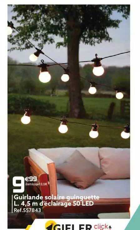 guirlande solaire guinguette l. 4,5 m d'éclairage 50 led