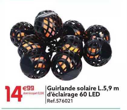 guirlande solaire l. 5,9 m d'éclairage 60 led