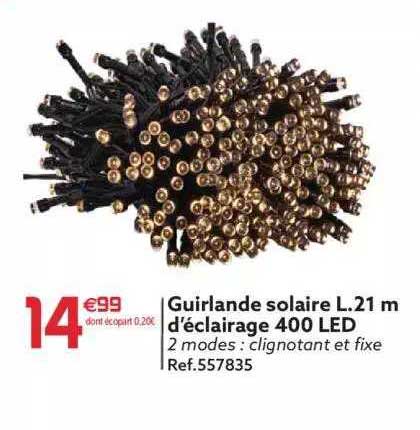 guirlande solaire l.21 m d'éclairage 400 led
